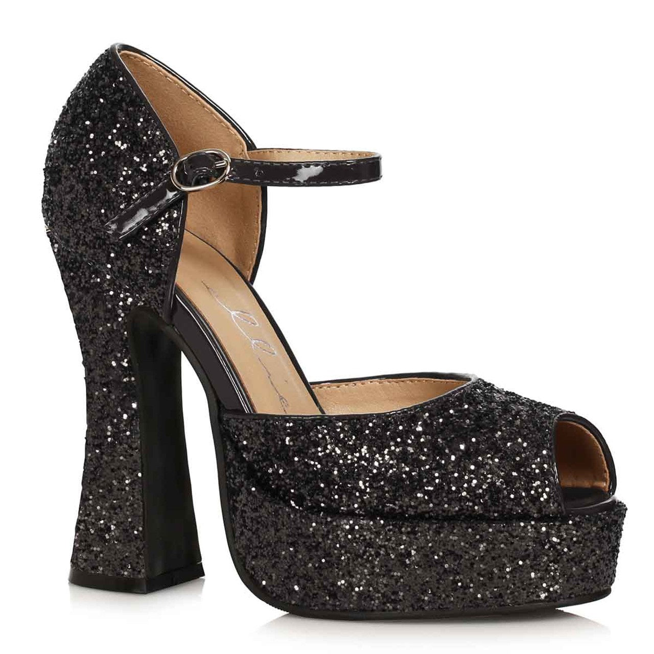 Sparkle-557 Glitter D'Orsay Chunky Heel Pumps