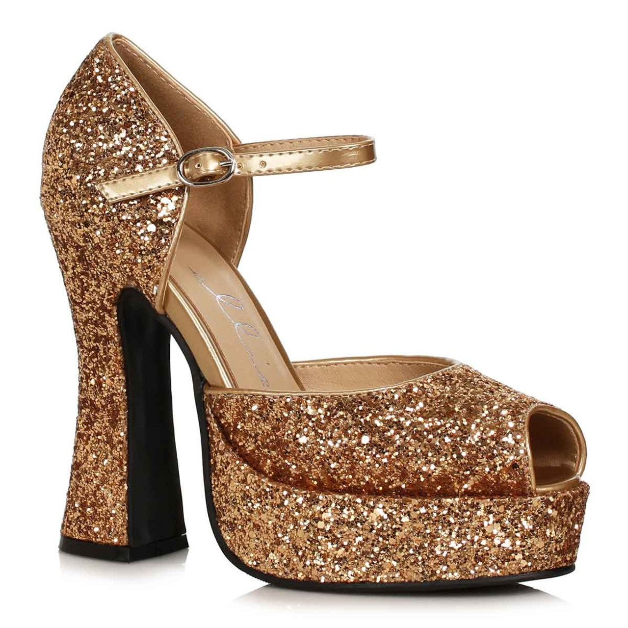 Sparkle-557 Glitter D'Orsay Chunky Heel Pumps