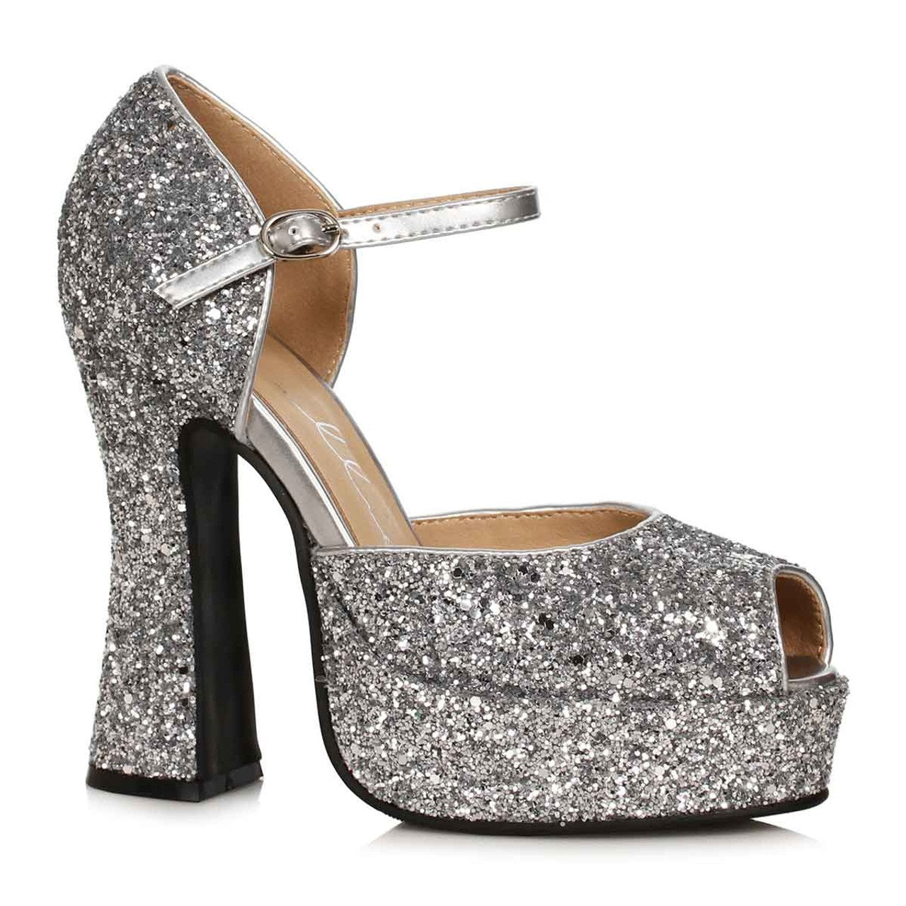 Sparkle-557 Glitter D'Orsay Chunky Heel Pumps