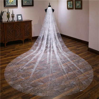 Flower Abstract Crystal Tulle Chapel Length Wedding Veil