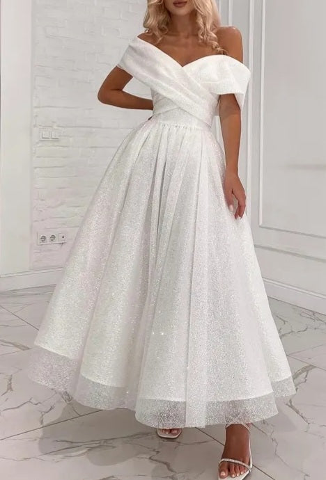 All Over Sparkle Tea Length Wedding Dress All Sizes/Colors