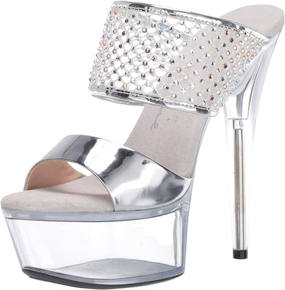 Aileen-609 Rhinestone Bling 6" Heel Mule Sandals