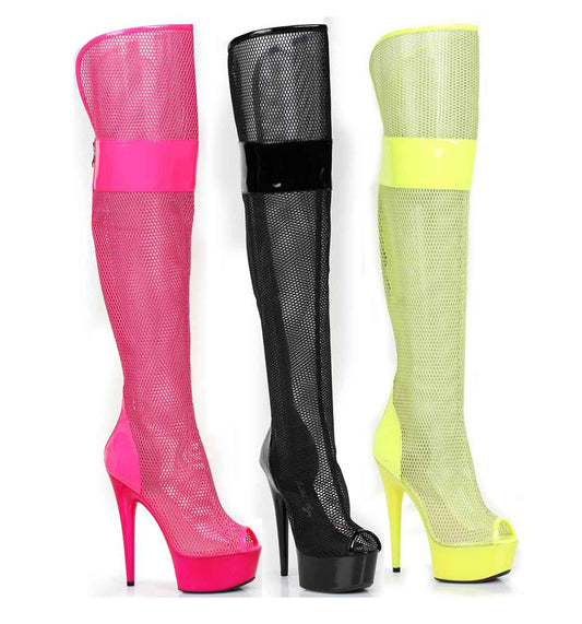 Ivy-609 Above Knee Fishnet/Patent Platform Boots