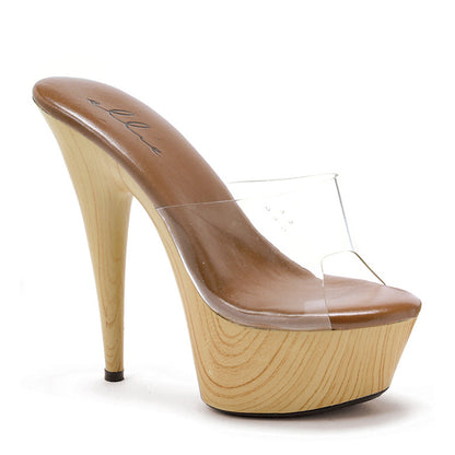 Mya-609 Clear Mule 6" Wooden Heel Sandals