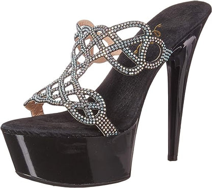 Sabrina-609 Rhinestone 6" Heel Mule Sandals