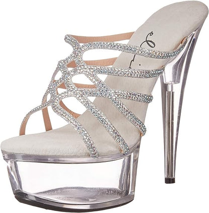 Selena-609 Rhinestone Detailed 6" Mule Sandals