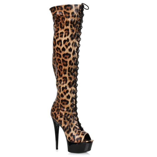 Zoelle-609 Animal Print Peep Toe Thigh High Boots