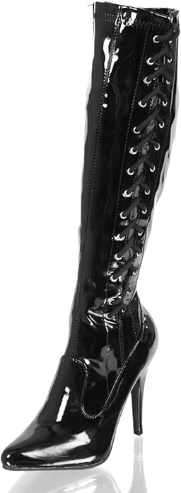 Fierce Patent Lace-Up 5" Heel Knee Boots