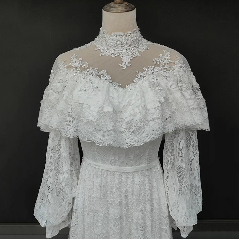 Victorian Style Lace Sheath Wedding Gown