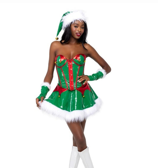 Santa's Vinyl Elf Corset Costume