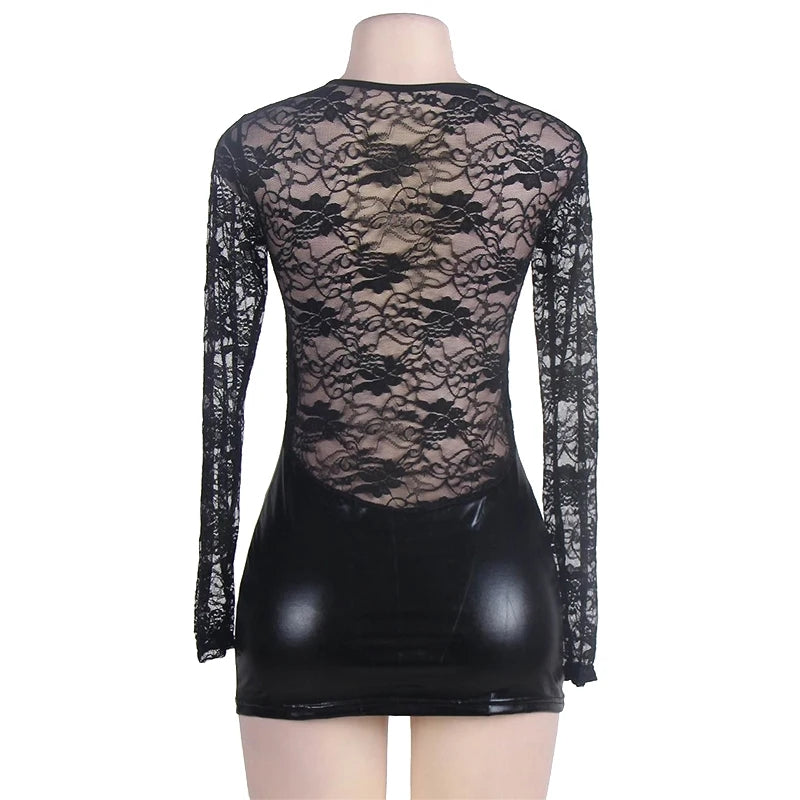 Queen Vixen Faux Leather & Lace Play Dress