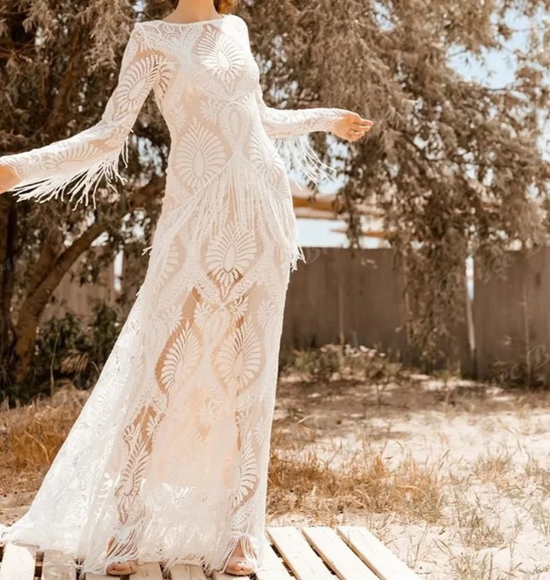 Boho Fridged Lace Wedding Gown All Sizes/Colors