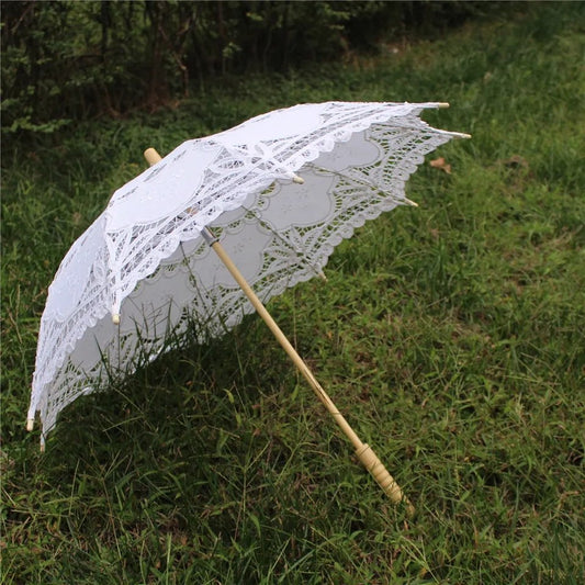 Cotton Embroidered Lace Wedding Parasol