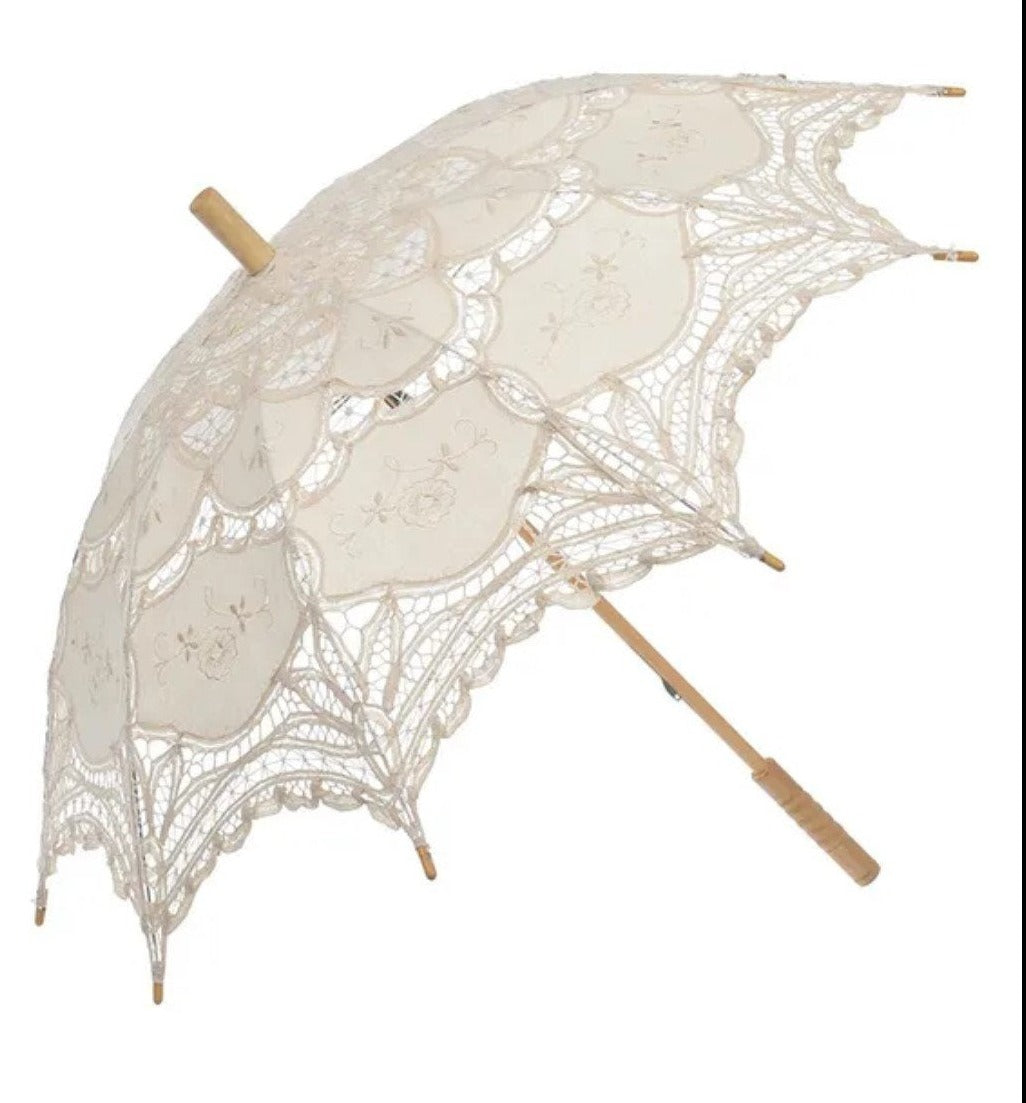 Cotton Embroidered Lace Wedding Parasol