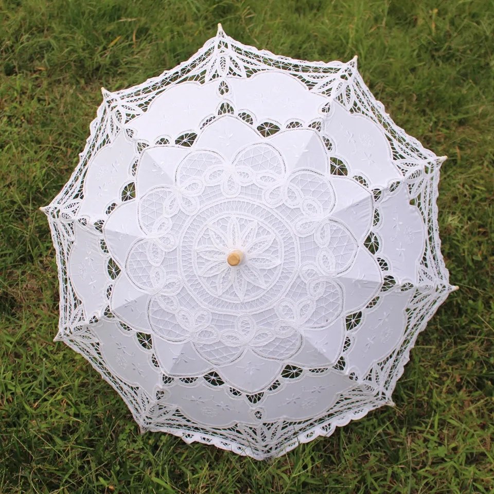 Cotton Embroidered Lace Wedding Parasol