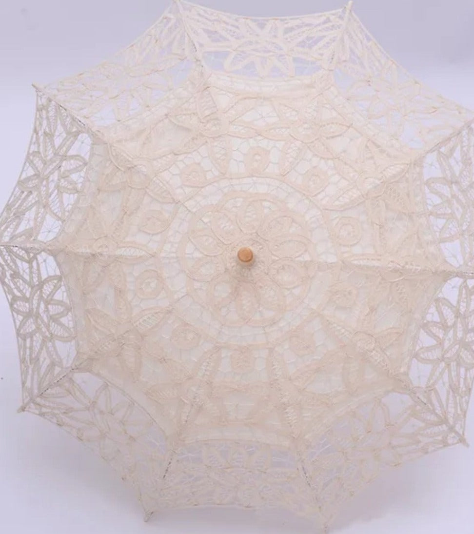 Cotton Flower Embroidered Lace Wedding Parasol