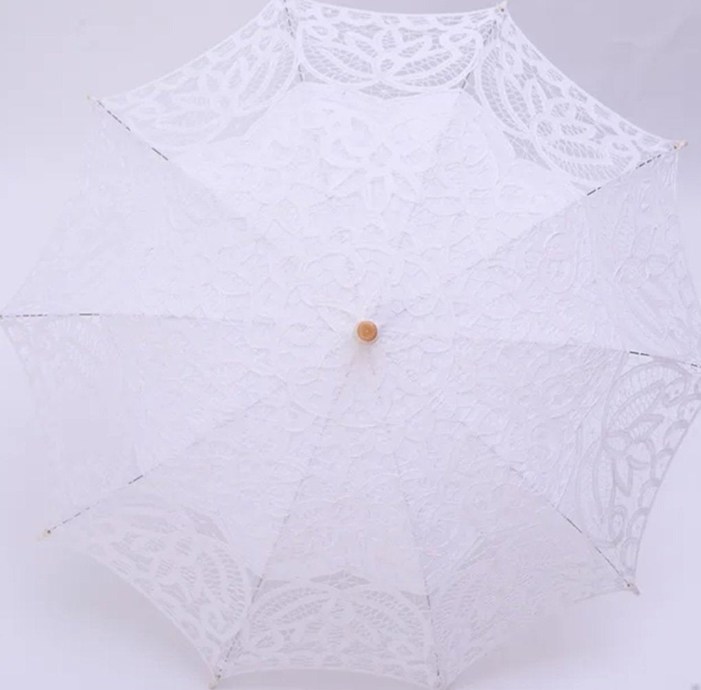 Cotton Embroidered Blooming Flower Lace Wedding Parasol