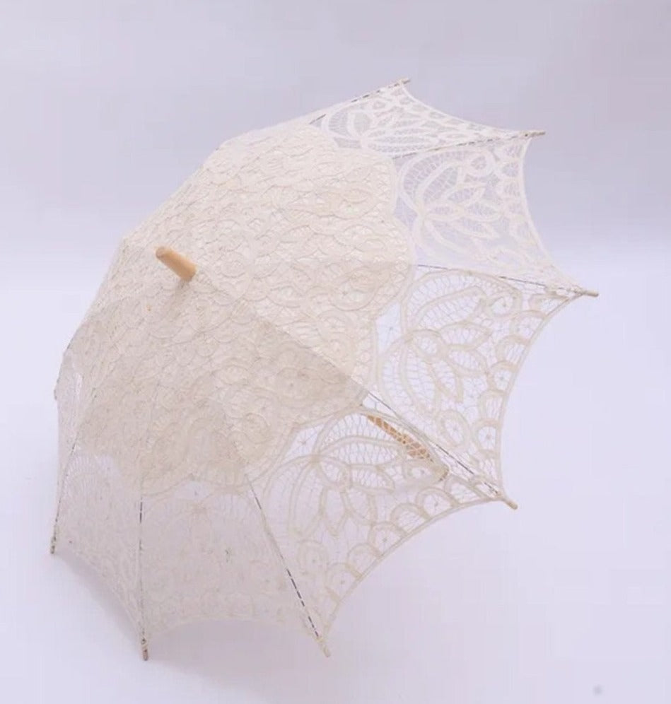 Cotton Embroidered Lotus Flower Wedding Parasol