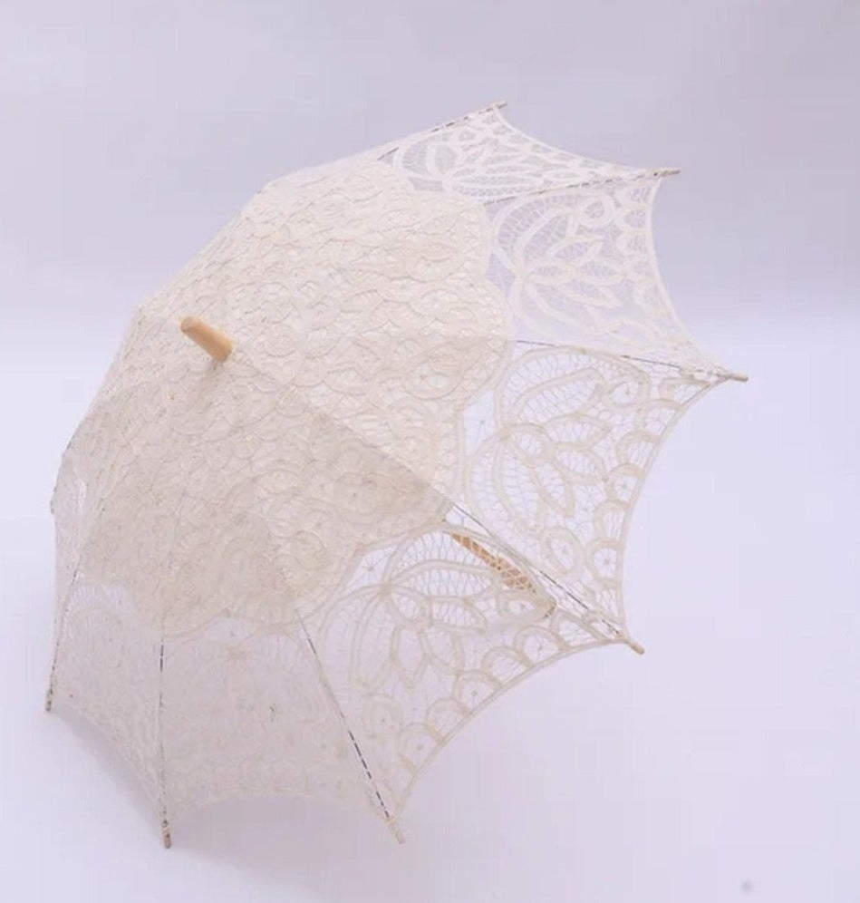 Cotton Embroidered Blooming Flower Lace Wedding Parasol