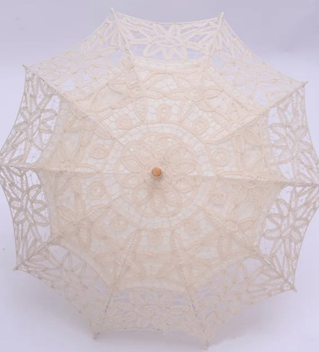 Embroidered Lace Rounded Wedding Parasol