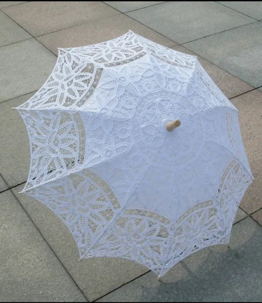 Embroidered Lace Rounded Wedding Parasol