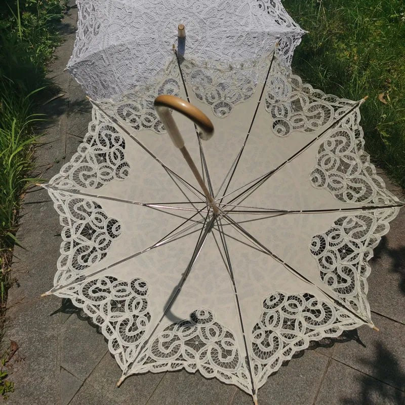 Cotton Embroidered Battenburg Wedding Parasol