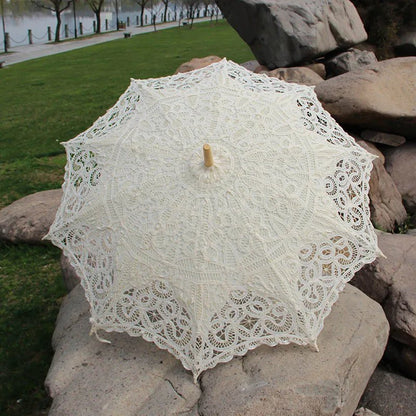 Cotton Embroidered Battenburg Wedding Parasol