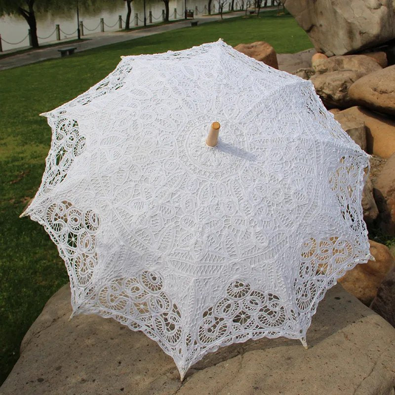 Cotton Embroidered Battenburg Wedding Parasol