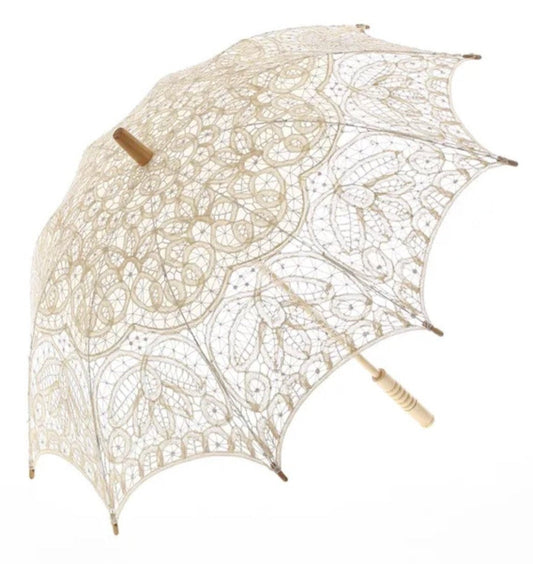 Lotus Flower Embroidered Lace Wedding Parasol