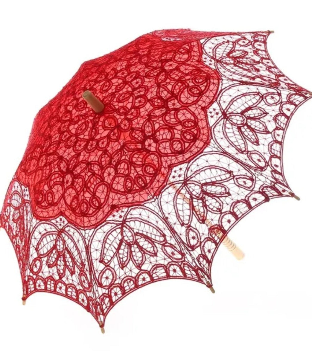 Lotus Flower Embroidered Lace Wedding Parasol