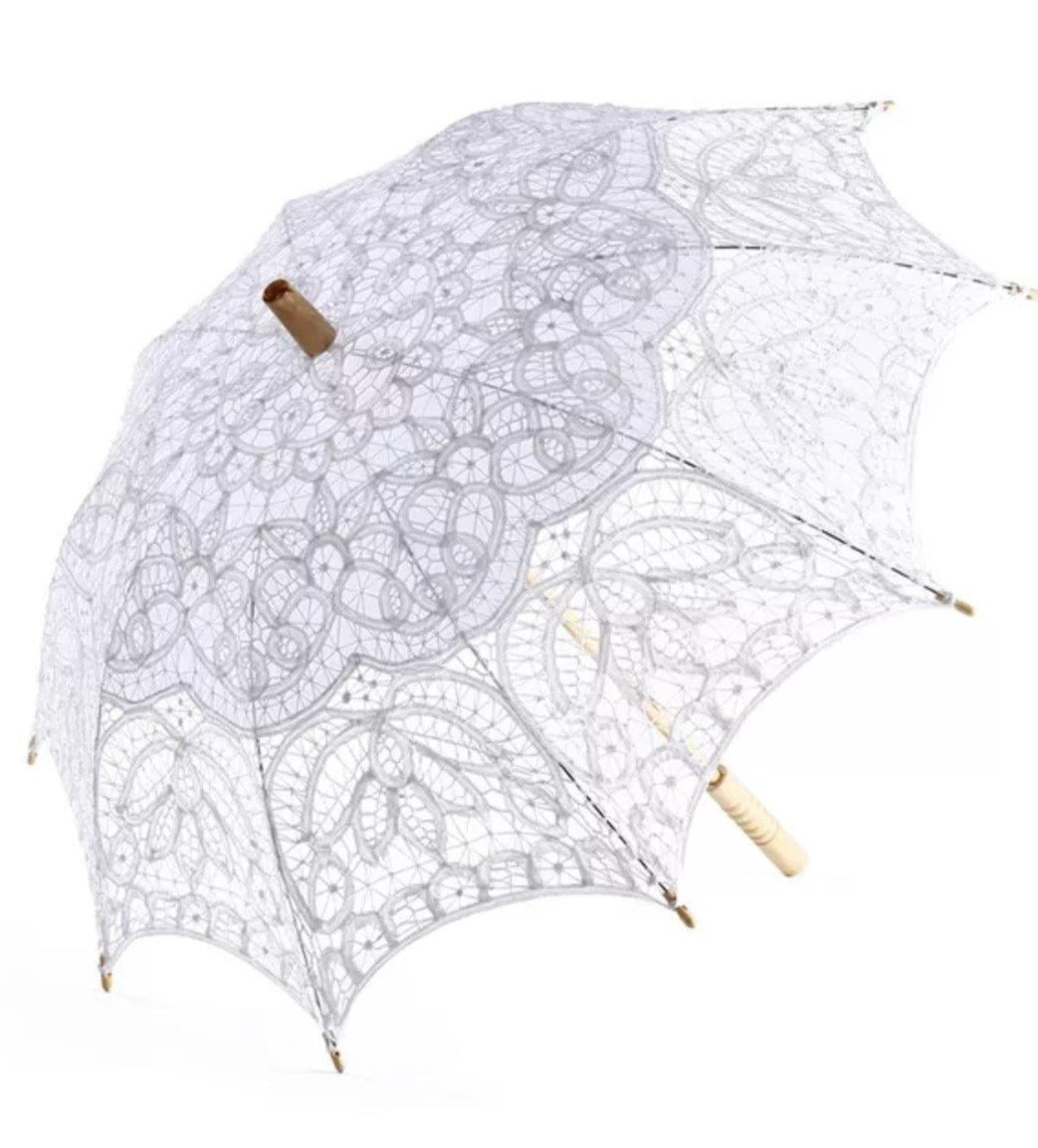 Lotus Flower Embroidered Lace Wedding Parasol