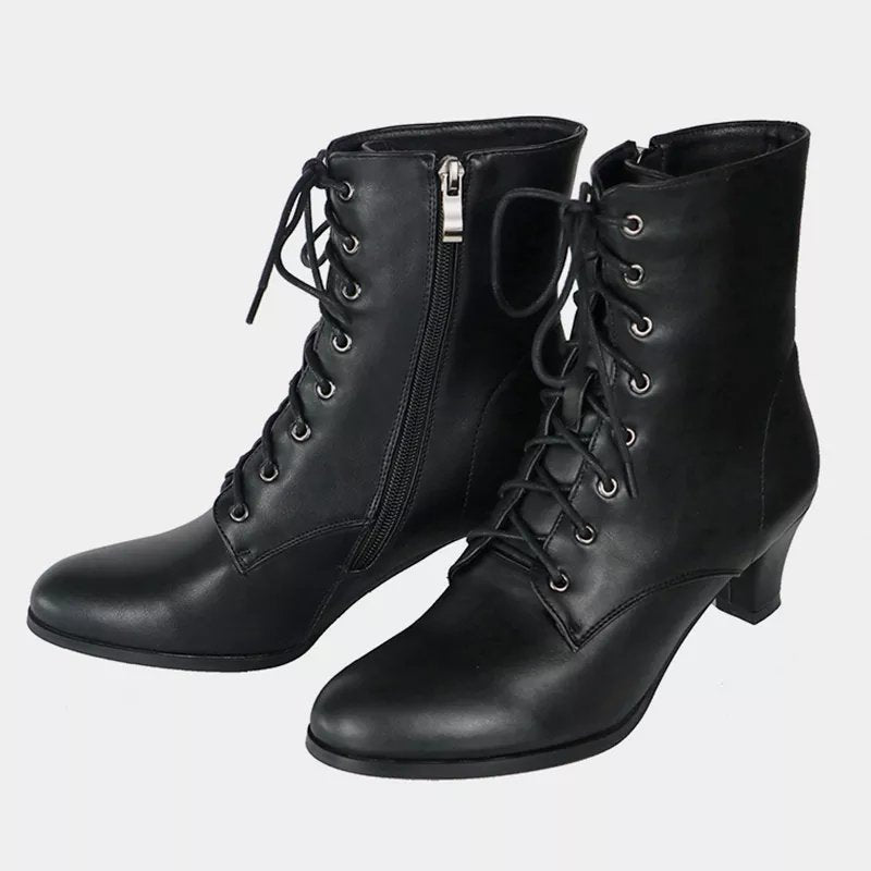 Victorian Lace-Up Faux Leather Ankle Boots