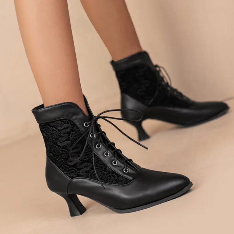 Victorian Faux Leather/Lace Ankle Boots