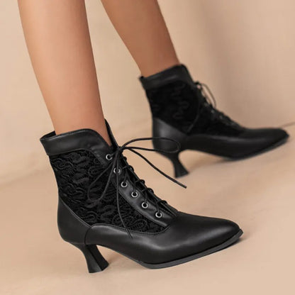 Victorian Faux Leather/Lace Ankle Boots