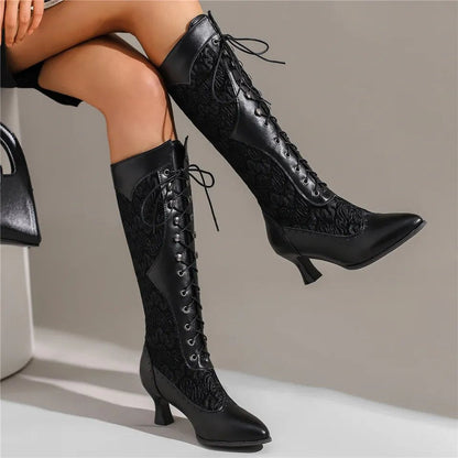 Victorian Faux Leather/Lace Knee Boots