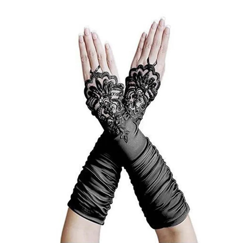 Beaded Lace/Satin Fingerless Wedding Gloves