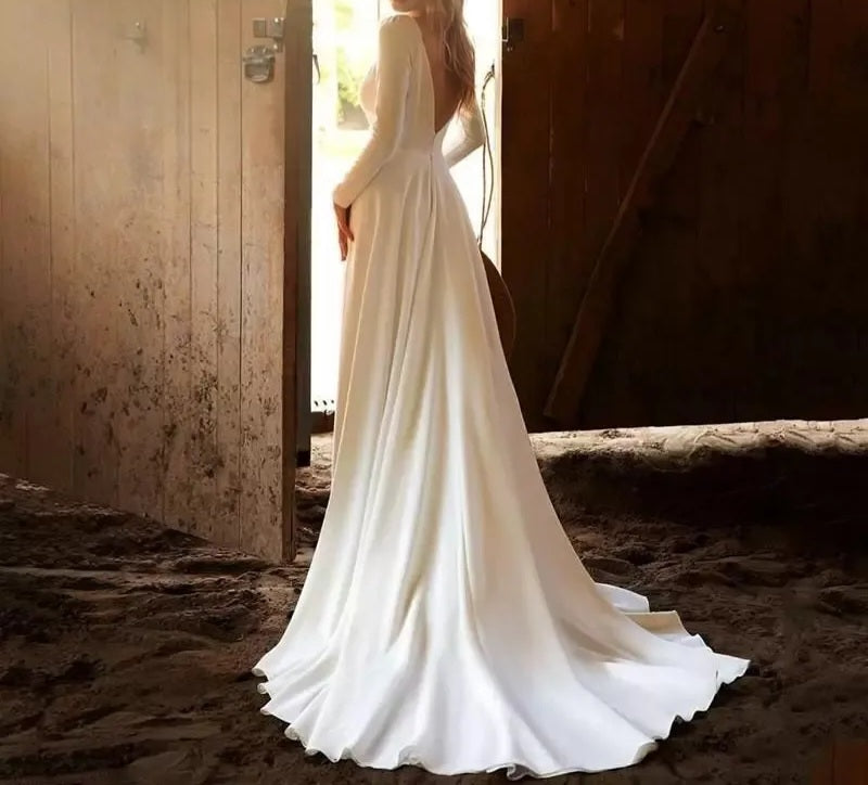 Simple Modest Satin Wedding Gown All Sizes/Colors