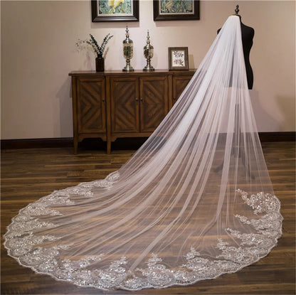 Sequin Lace Edge Chapel/Church Wedding Veil