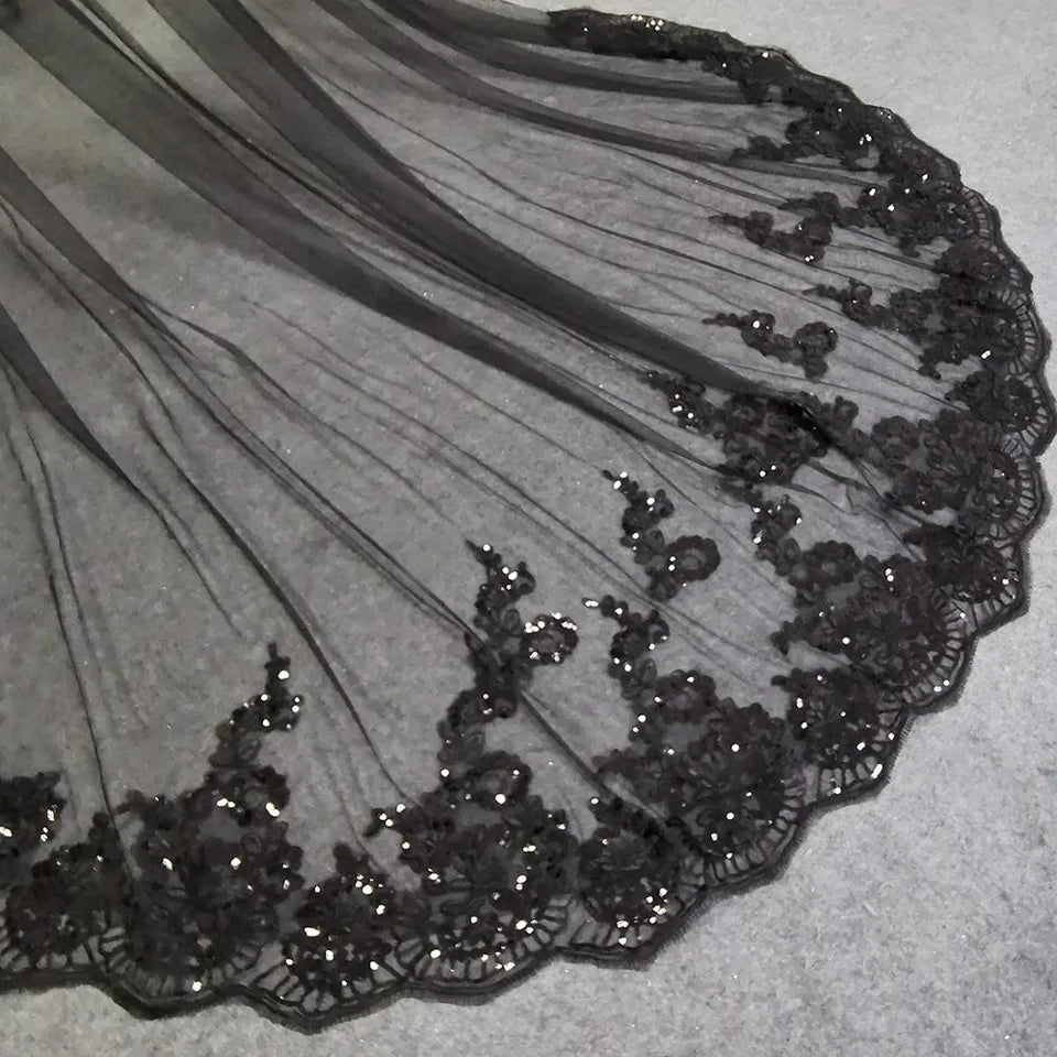 Sequined Lace Gothic Shoulder Veil