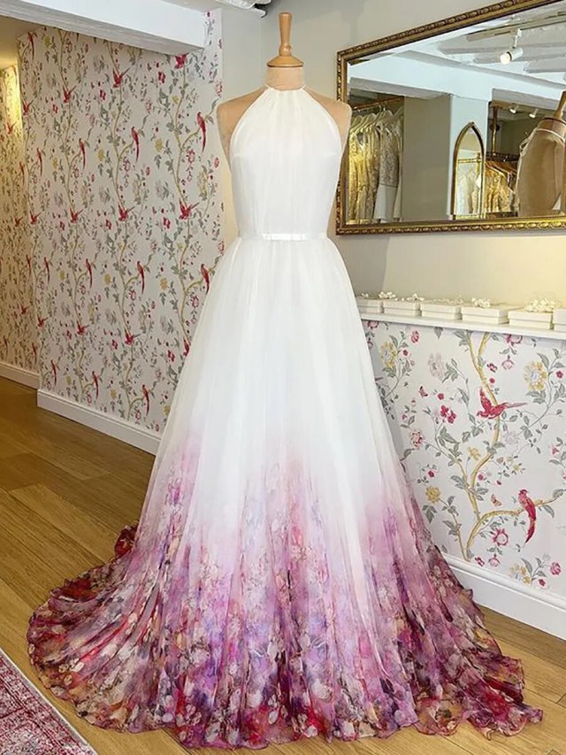 Floral Ombre Chiffon A Line Wedding Gown All Sizes