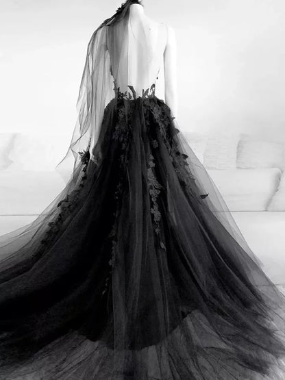 Sexy Gothic Applique/Tulle A Line Wedding Gown All Sizes/Colors