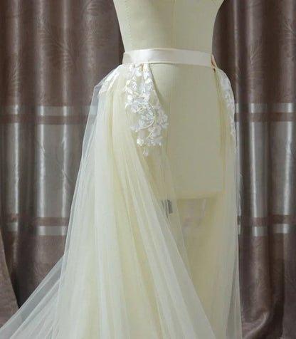 Custom Applique/Organza Tulle Detachable Wedding Skirt All Sizes/Colors