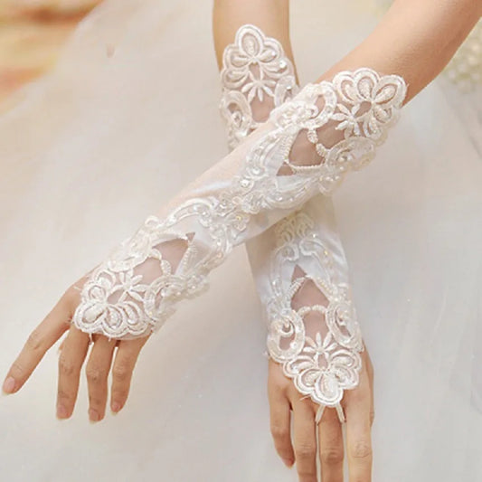 Sequined Satin/Lace Fingerless Wedding Gloves