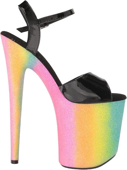 Candy-709 Rainbow Glitter Platform Strappy Sandals