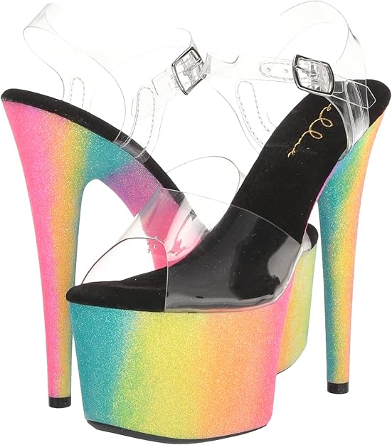 Candy-709 Rainbow Glitter Platform Strappy Sandals