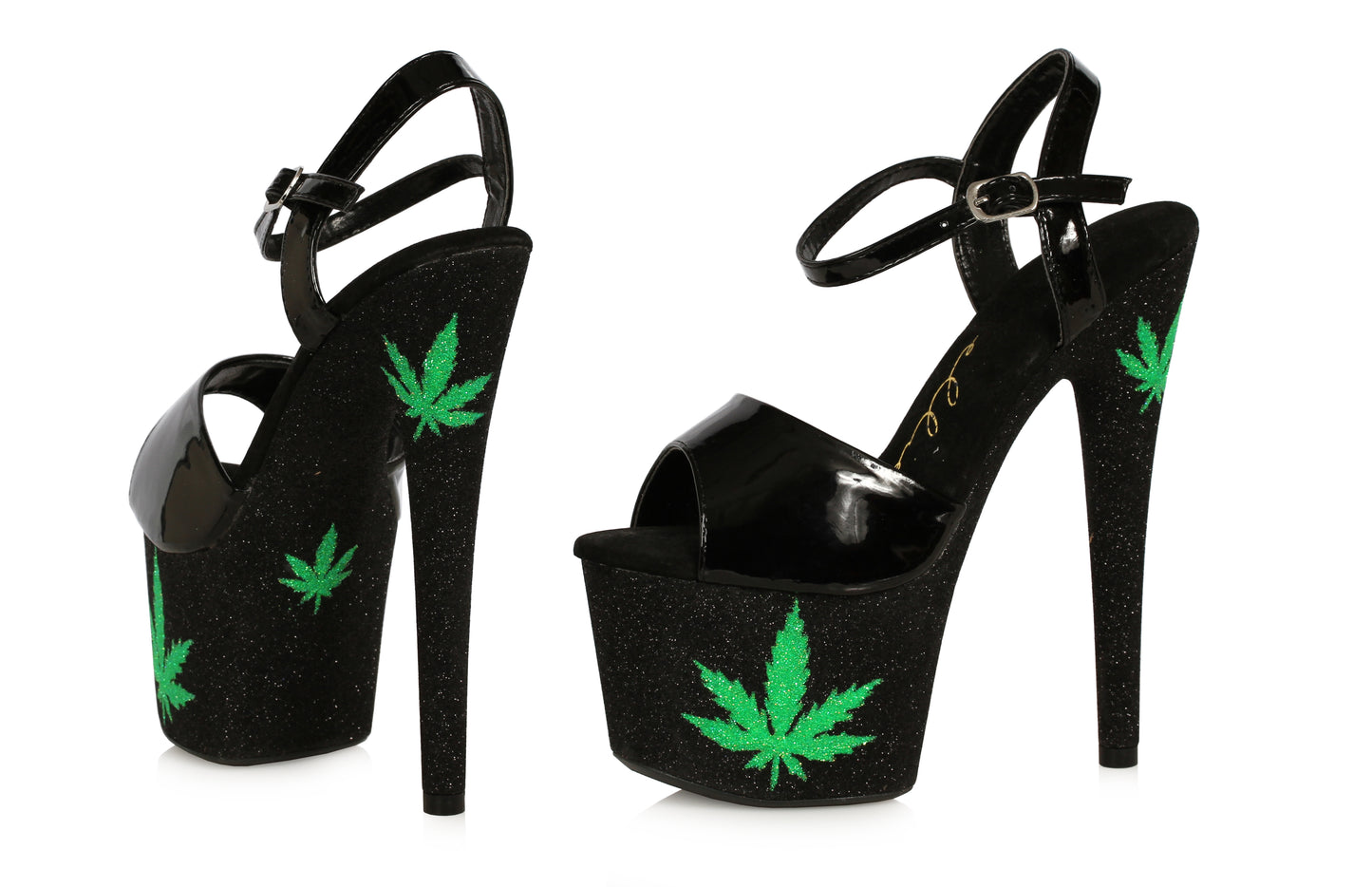 Meggie-709 Glitter Marijuana Platform Sandals