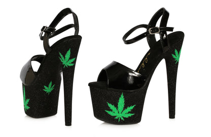 Meggie-709 Glitter Marijuana Platform Sandals