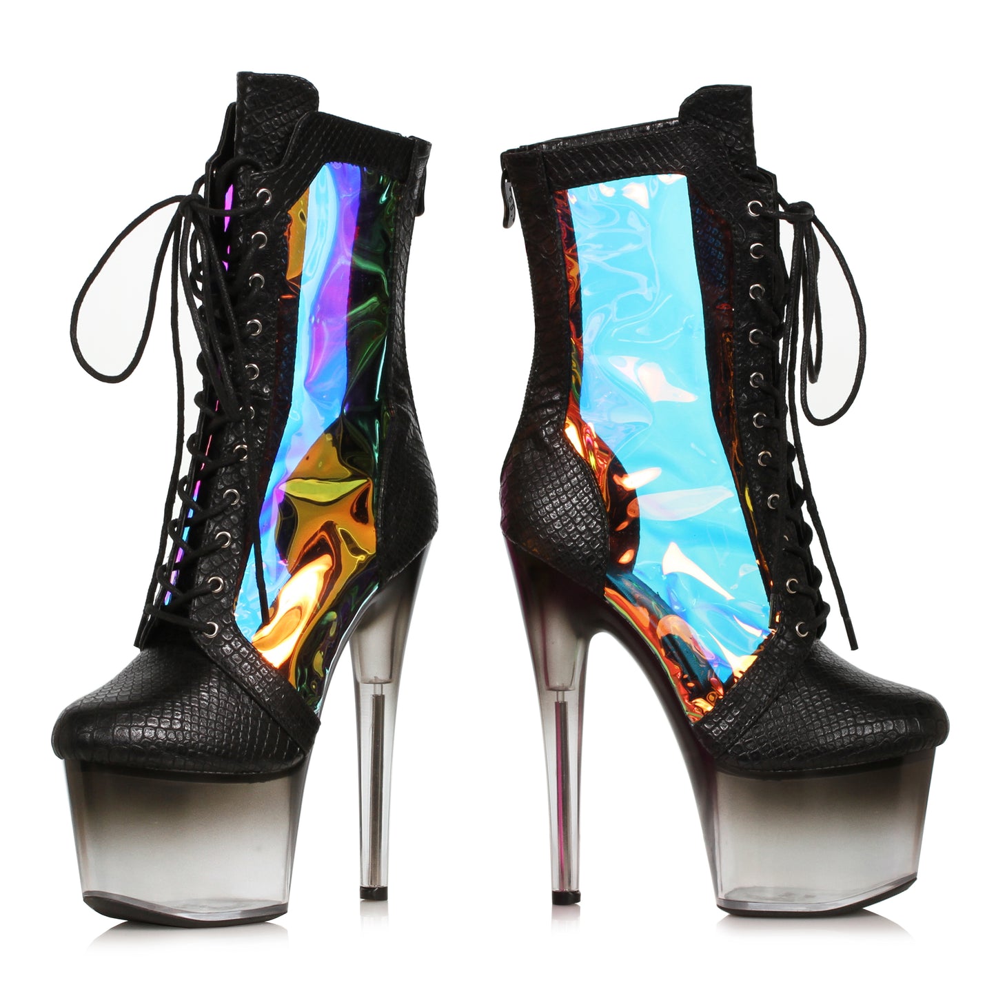 Tracy-709 Hologram Panel Lace-Up 7" Boots