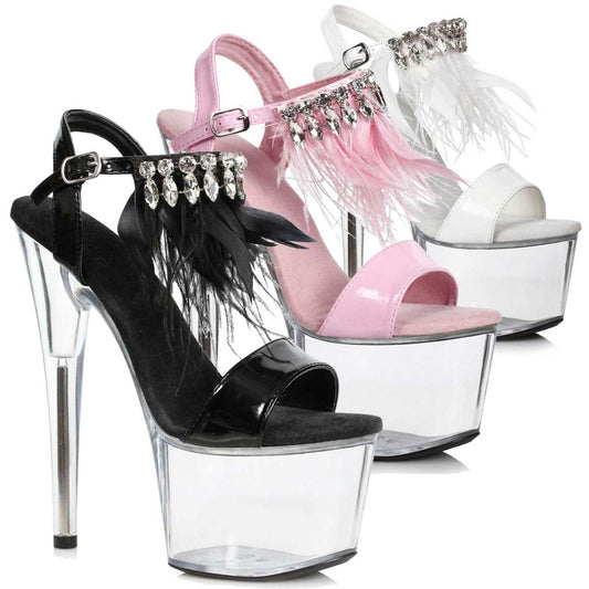 Zahra-709 Feathered Bling Platform Sandals