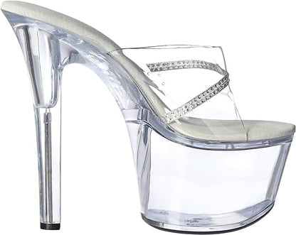 Jesse-711 Clear Rhinestone 7" Heel Mule Sandals